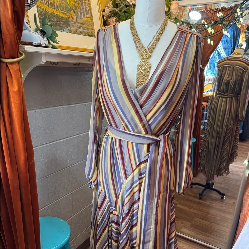 Zimmermann Orange and Brown Wrap Dress with Bishop Sleeves - Picture 4 of 7